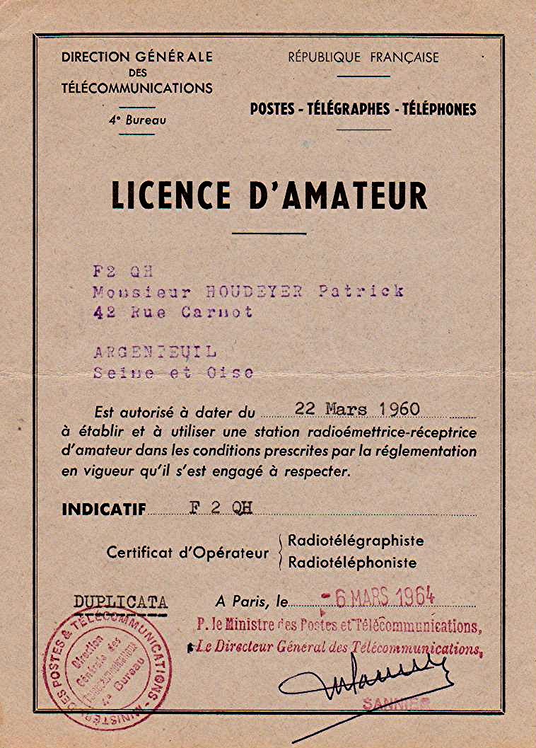 Licence d'mission F2QH 1960